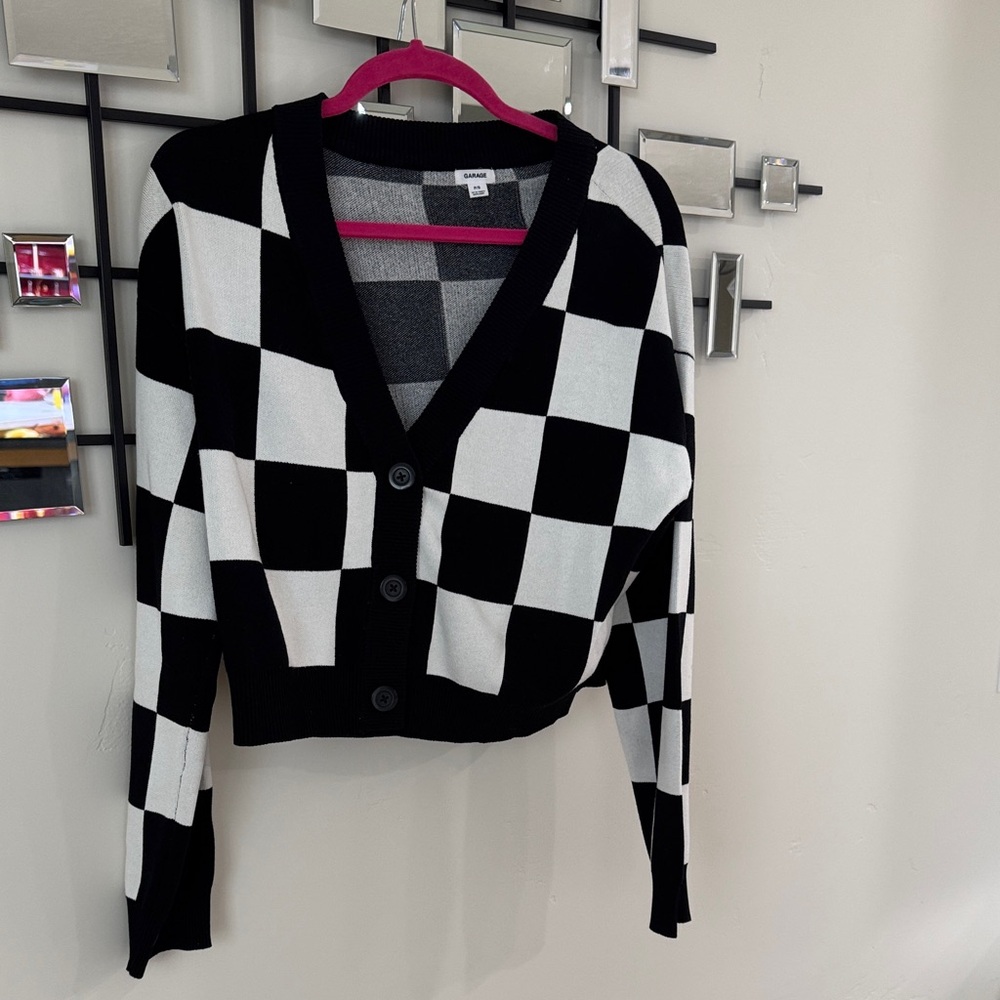 Garage Black and White Checkered Cardigan